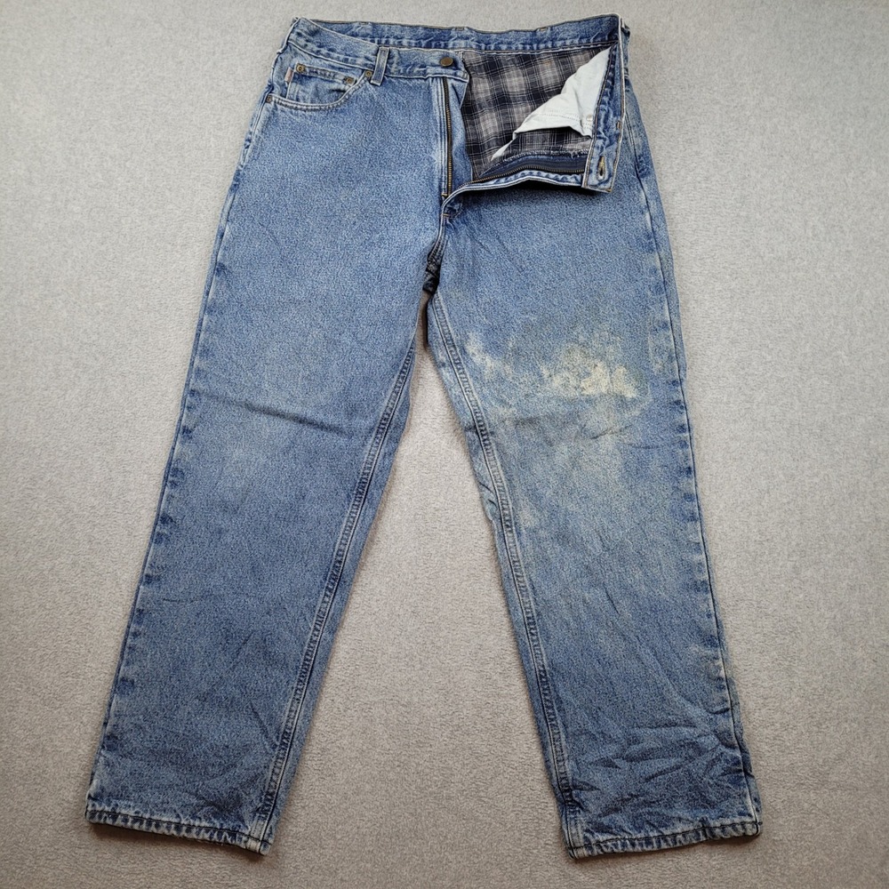Carhartt B172 DST Relaxed Fit Jeans Mens 36x30 Blue Flannel Lined Workwear Denim